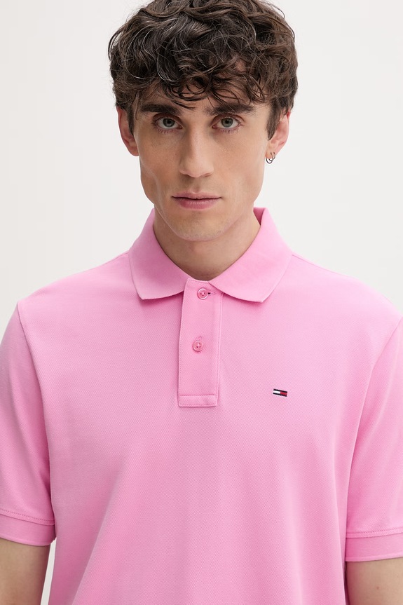 Tommy Jeans πόλο ανδρικό βαμβακερό ροζ DM0DM23243