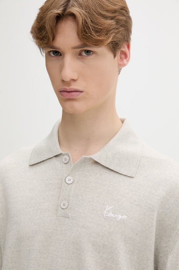 Kenzo svetrové polo pánské vlněné šedá FG65PO8033LB
