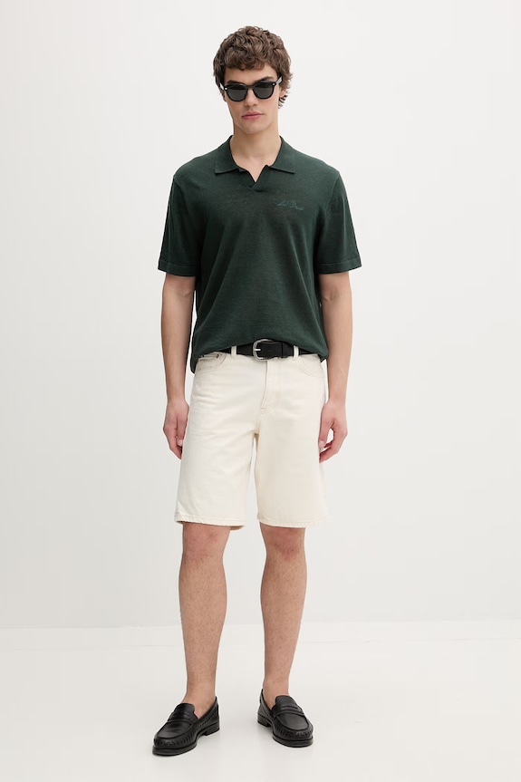Les Deux polo męskie z lnem 1001885 zielony AW26