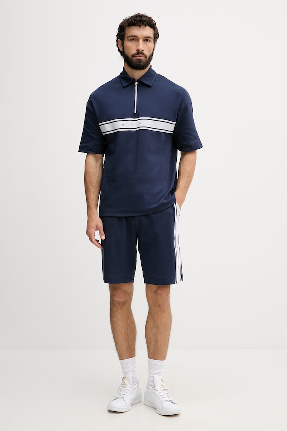 HUGO pánske s bavlnou NAUTIX ZIP POLO 50566157 tmavomodrá AW26