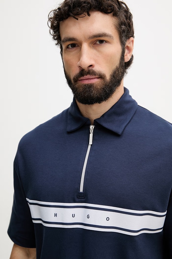 HUGO pánske s bavlnou NAUTIX ZIP POLO tmavomodrá 50566157