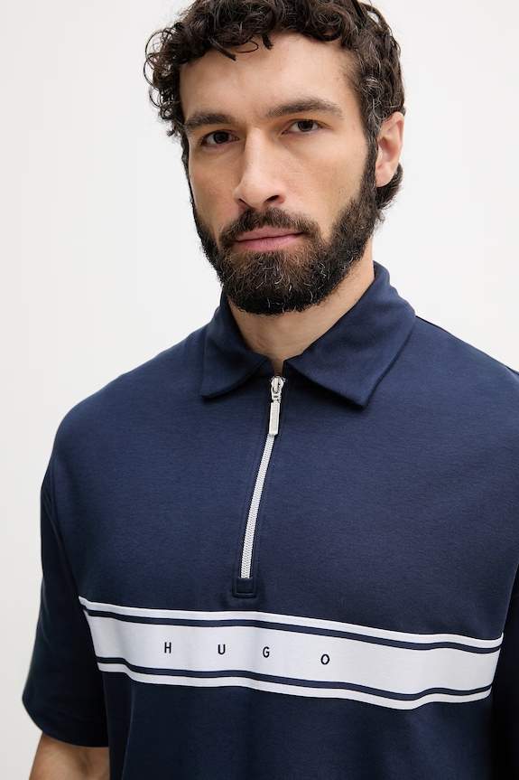 HUGO pánske s bavlnou NAUTIX ZIP POLO tmavomodrá 50566157
