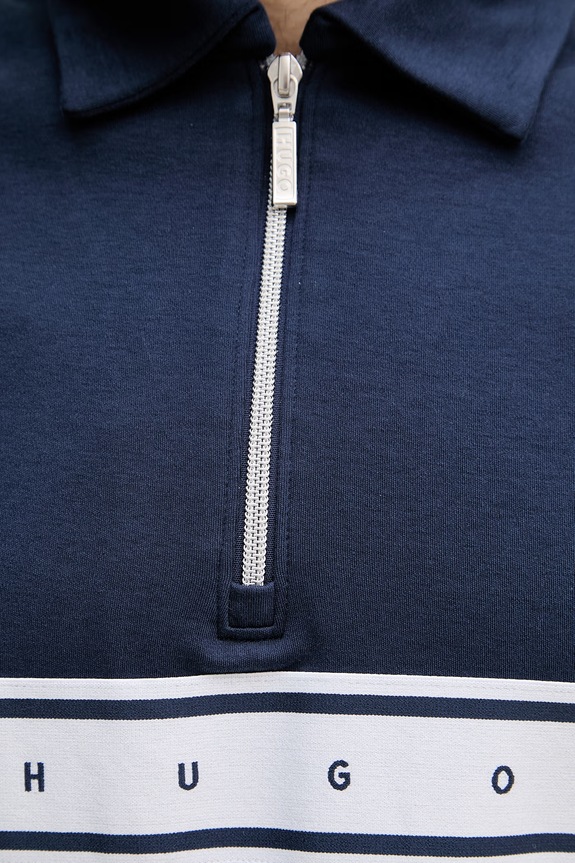 HUGO pánske s bavlnou NAUTIX ZIP POLO 50566157 tmavomodrá
