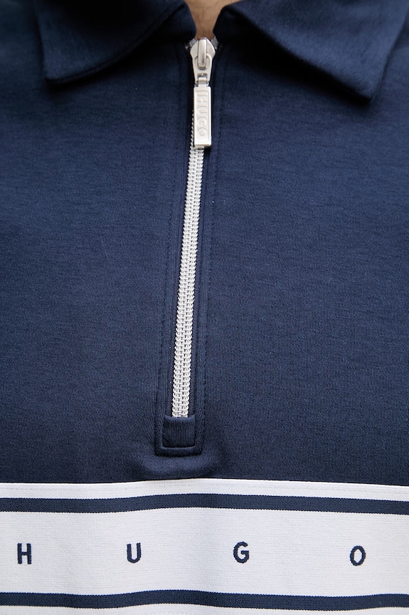 HUGO pánske s bavlnou NAUTIX ZIP POLO 50566157 tmavomodrá