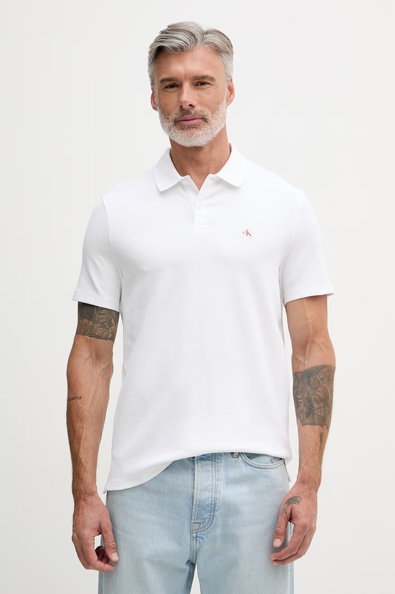 Calvin Klein Jeans polo tričko pánske s bavlnou biela LV04RG217G