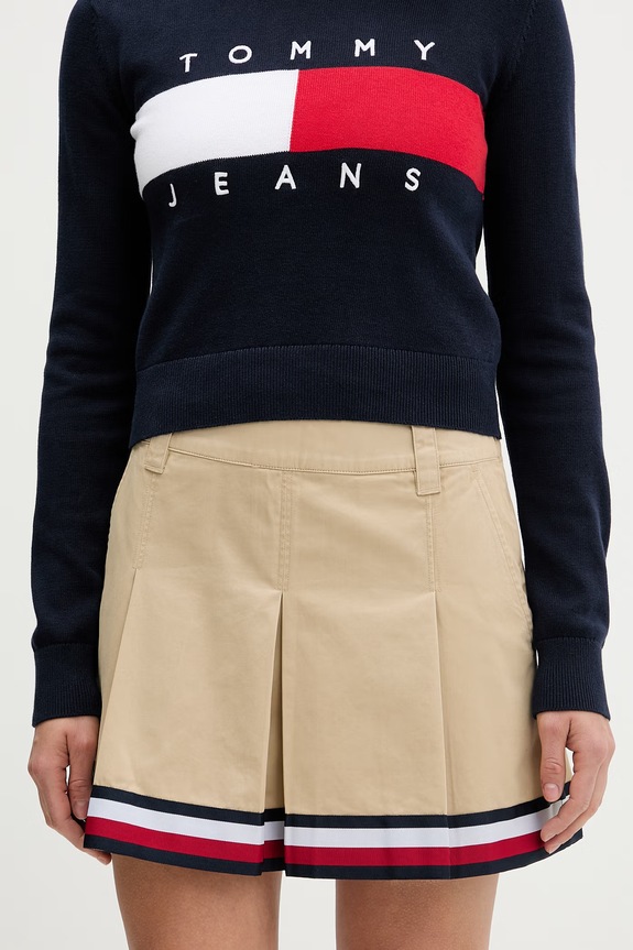 Tommy Jeans suknja A-kroja od pamuka bež DW0DW22969