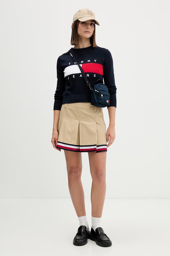 Tommy Jeans suknja A-kroja od pamuka DW0DW22969 bež AW26