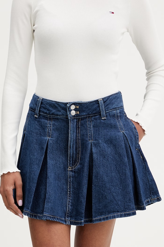 Tommy Jeans spódnica plisowana jeansowa granatowy DW0DW22897