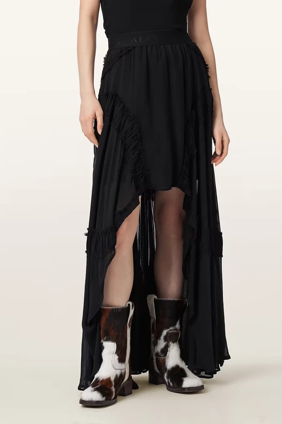AllSaints fustă asimetrică din vâscoză DORINA negru W102RE