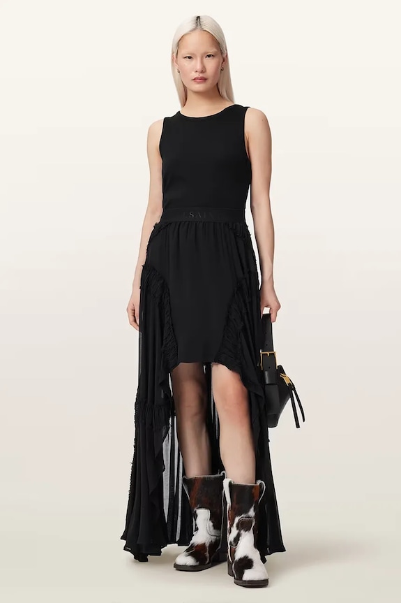 AllSaints fustă asimetrică din vâscoză DORINA W102RE negru AW26