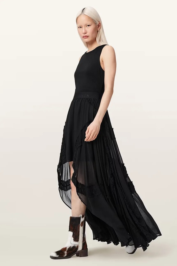 AllSaints fustă asimetrică din vâscoză DORINA negru W102RE