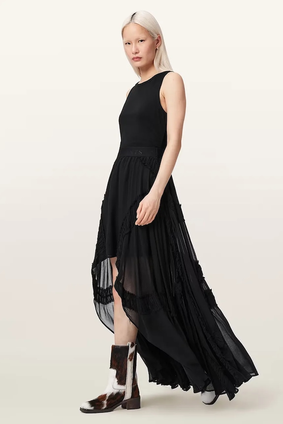 AllSaints fustă asimetrică din vâscoză DORINA negru W102RE