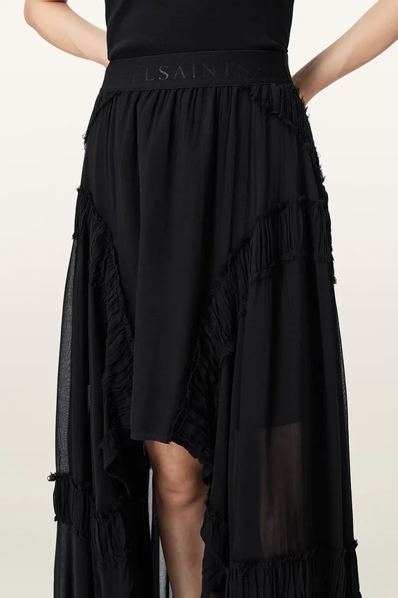 AllSaints fustă asimetrică din vâscoză DORINA W102RE negru