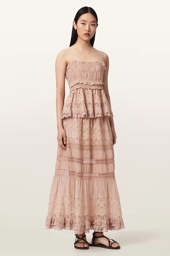 Îmbrăcăminte AllSaints fustă cu vâscoză CAMILLE W055RE roz