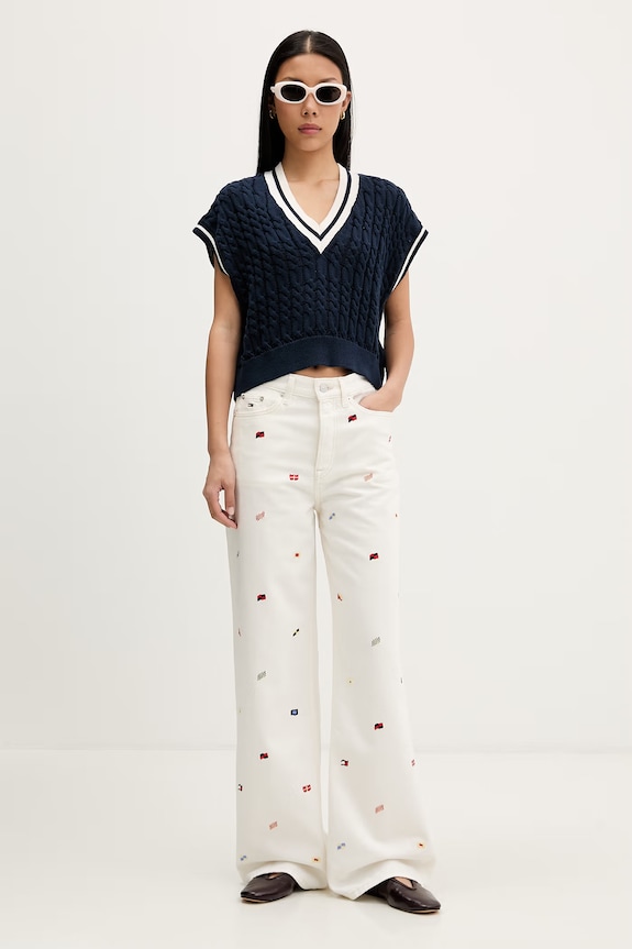 Tommy Jeans jeansy wide leg damskie DW0DW23042 beżowy AW26