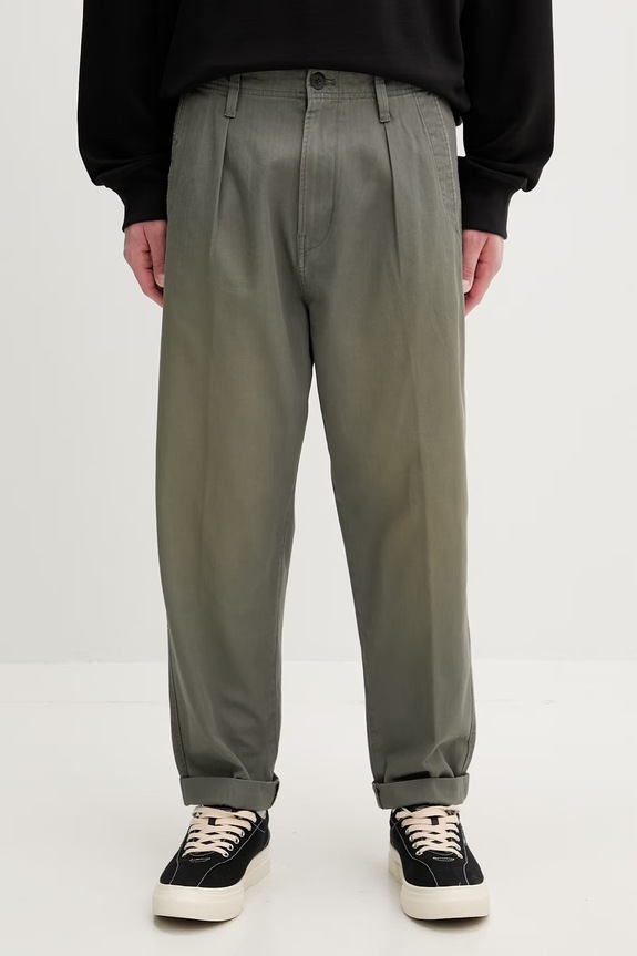 G-Star hlače za muškarce od pamuka Pleated Chino Relaxed Tapered zelena D24543.E514