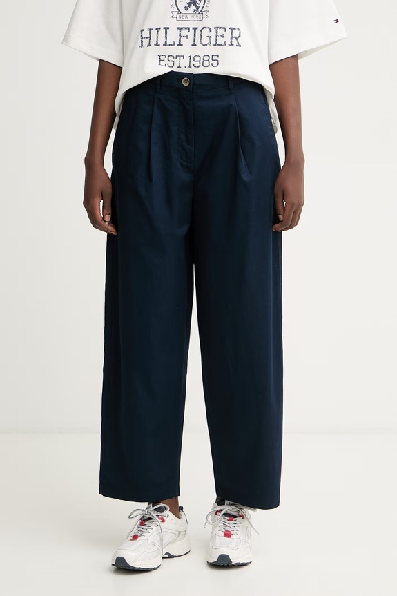 Tommy Hilfiger nohavice dámske bavlnené tmavomodrá WW0WW50089