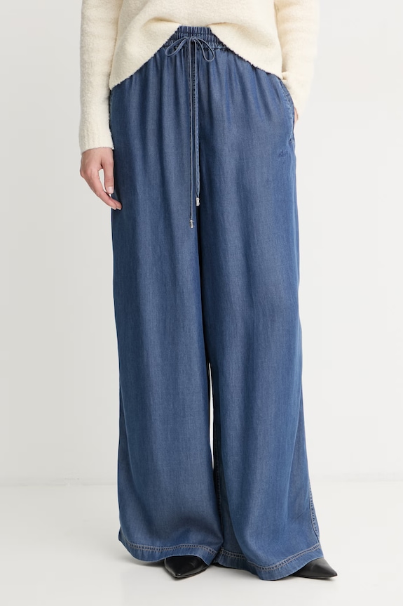 BOSS Orange nohavice wide leg dámske z lyocellu C_Tanella modrá 50568448