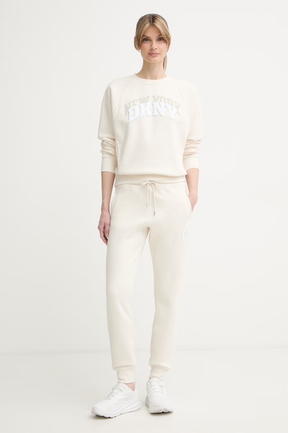 DKNY spodnie dresowe damskie z bawełną DP6P3896 beżowy AW26
