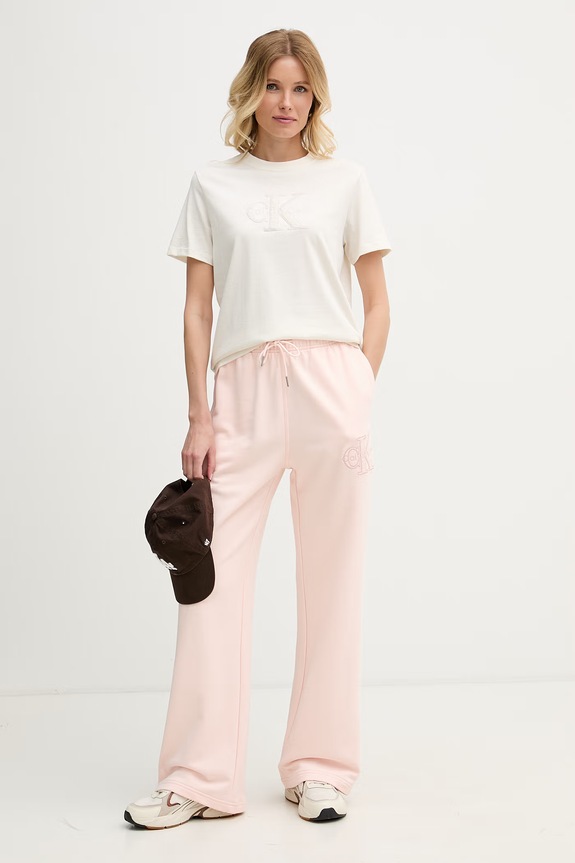 Calvin Klein Jeans Παντελόνι επίσημο γυναικείο βαμβακερό LV047G822G ροζ AW26