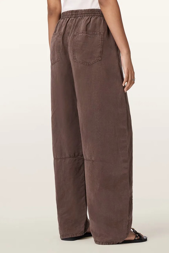 AllSaints παντελόνι wide leg γυναικείο με πρόσμιξη λινού JETT W070TE καφέ AW26