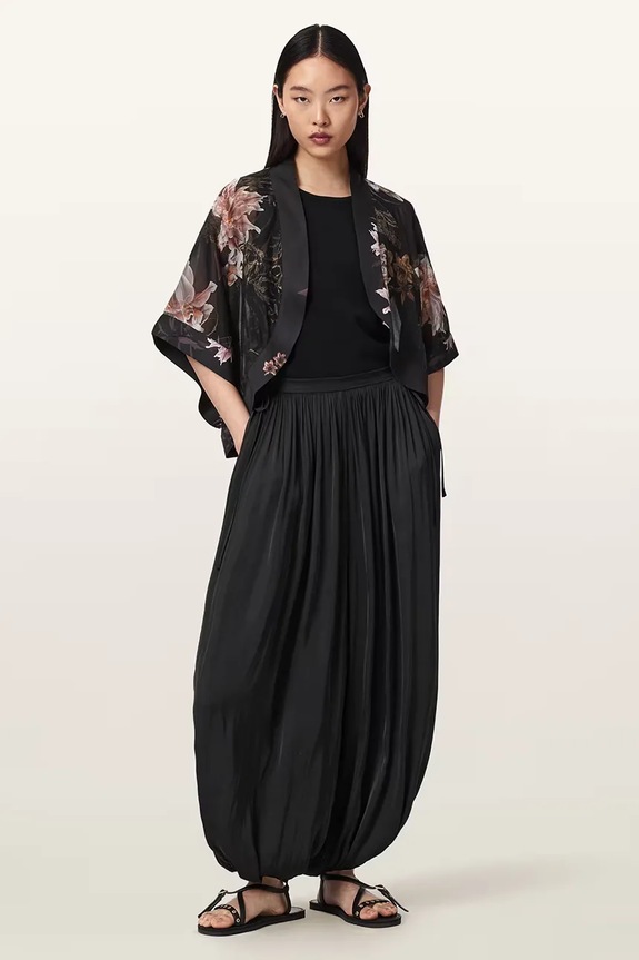 Odzież AllSaints spodnie baggy damskie ESHE W063TE czarny