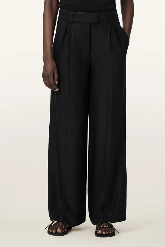 AllSaints spodnie wide leg damskie z lnem CHARLEY czarny W050QE