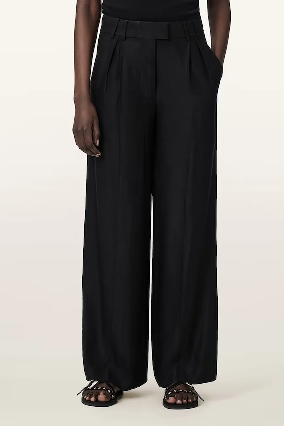 AllSaints spodnie wide leg damskie z lnem CHARLEY czarny W050QE