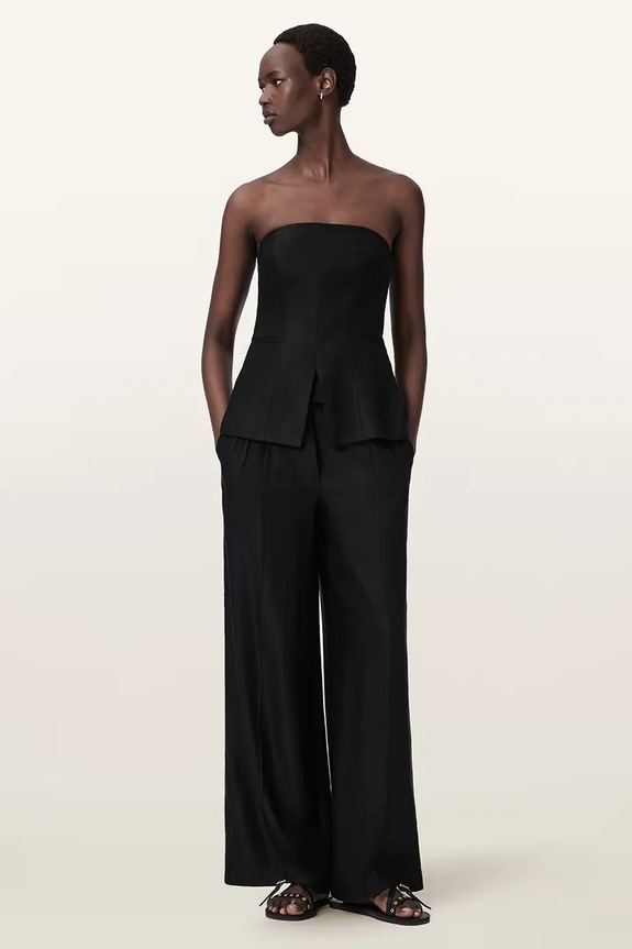 Odzież AllSaints spodnie wide leg damskie z lnem CHARLEY W050QE czarny