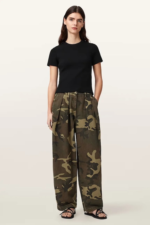 AllSaints spodnie baggy damskie bawełniane BECCA zielony W082EE
