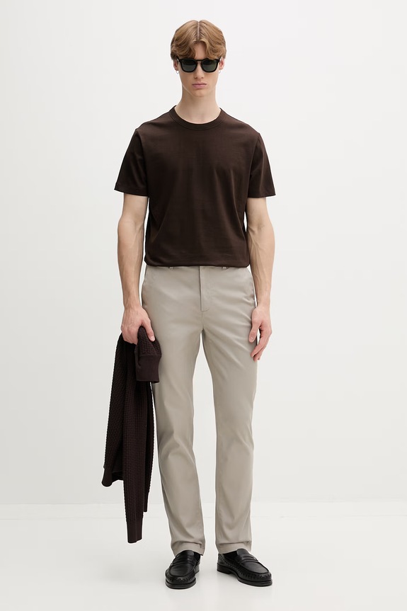 Calvin Klein spodnie slim fit męskie bawełniane z elastanem LV140EM633 beżowy AW26