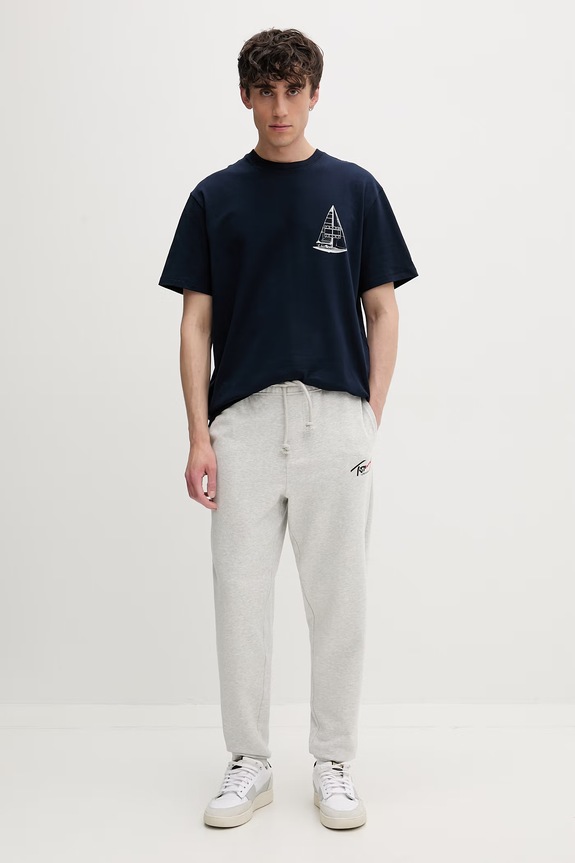 Tommy Jeans παντελόνι επίσημο ανδρικό βαμβακερό DM0DM23903 γκρί AW26