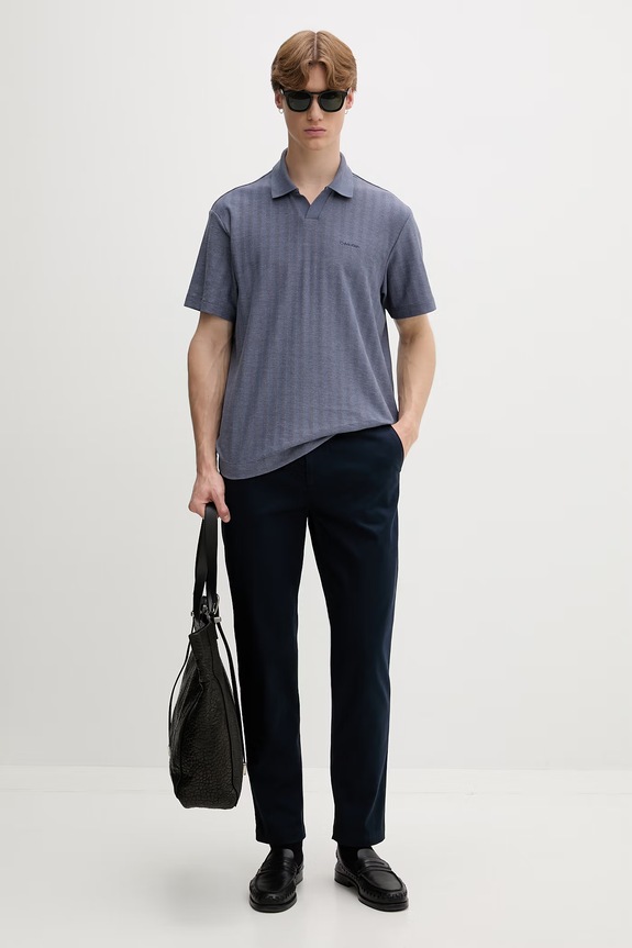 Calvin Klein hlače za muškarce od pamuka s elastanom LV04LG600G mornarsko plava AW26