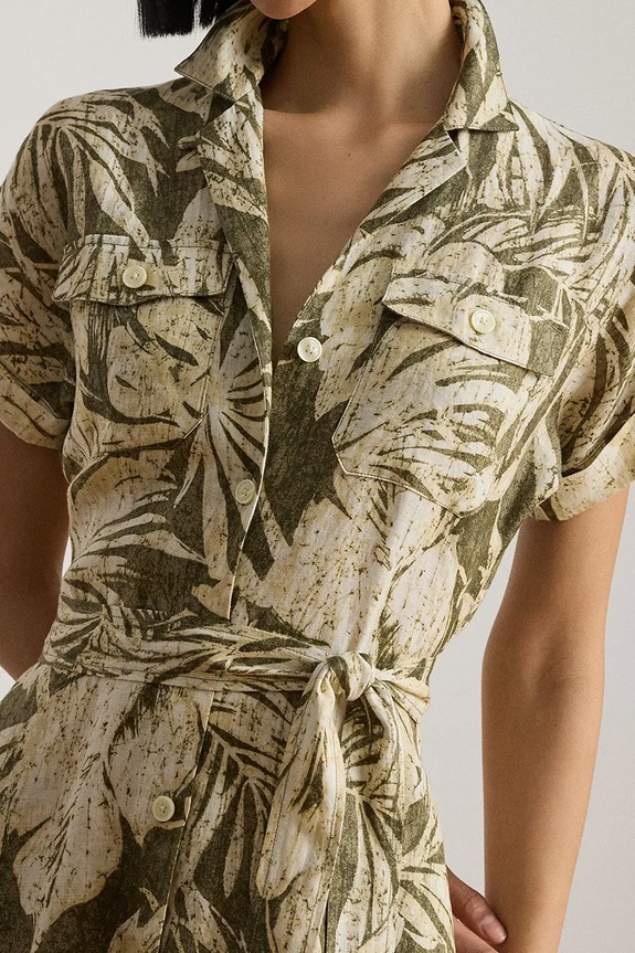 Lauren Ralph Lauren rozšířené šaty lněné zelená 200B24676