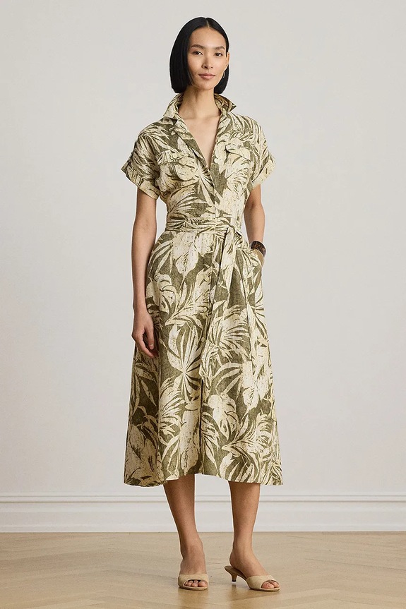 Lauren Ralph Lauren rozšířené šaty lněné 200B24676 zelená