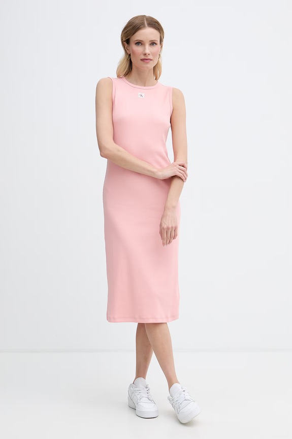 Calvin Klein Jeans sukienka bawełniana z elastanem różowy LV047G209G