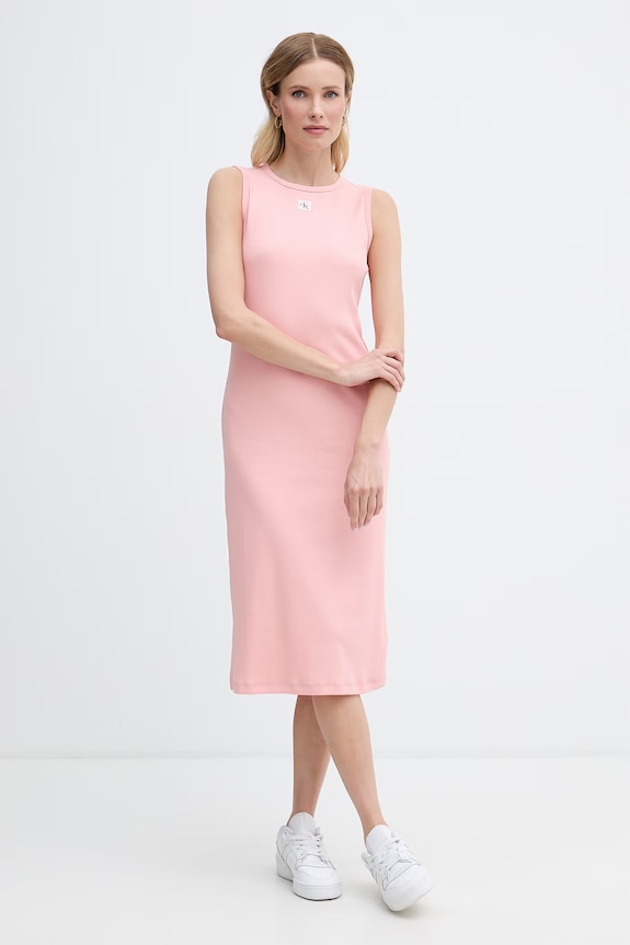 Calvin Klein Jeans sukienka bawełniana z elastanem różowy LV047G209G