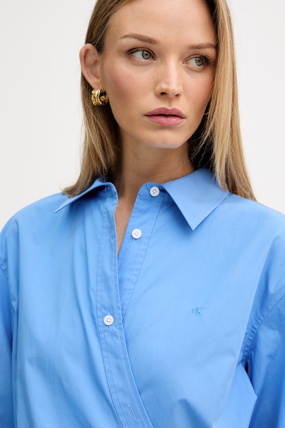 Calvin Klein Jeans haljina u stilu košulje od pamuka plava LV047G027G