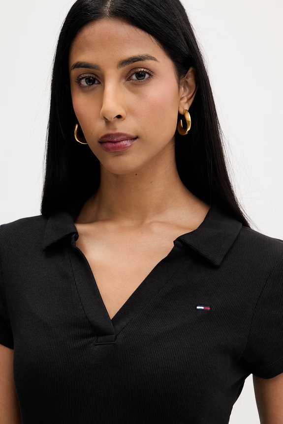 Tommy Jeans obleka A-kroja z bombažem črna DW0DW23482