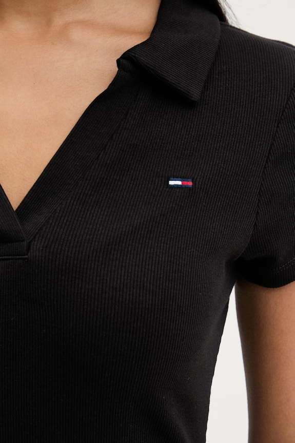 Tommy Jeans obleka A-kroja z bombažem DW0DW23482 črna