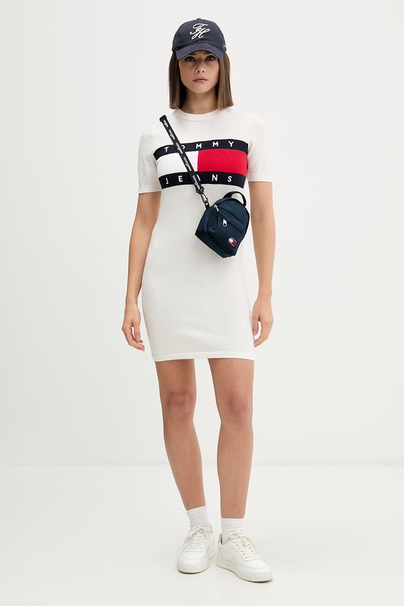 Tommy Jeans svetrové šaty bavlnené DW0DW22853 béžová AW26