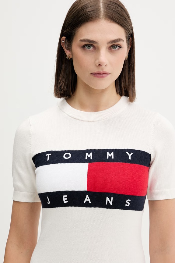 Tommy Jeans svetrové šaty bavlnené béžová DW0DW22853