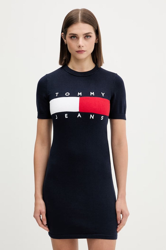 Tommy Jeans svetrové šaty bavlnené tmavomodrá DW0DW22853