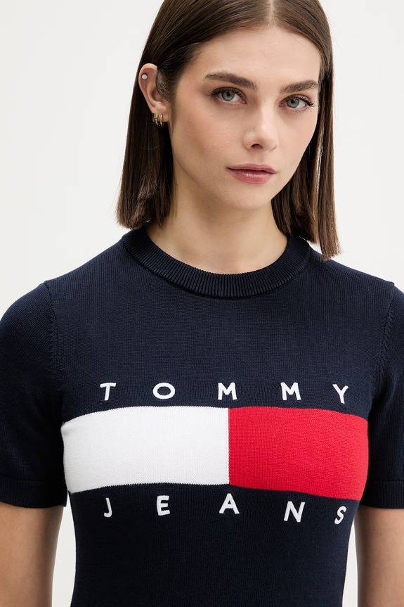Tommy Jeans svetrové šaty bavlnené tmavomodrá DW0DW22853