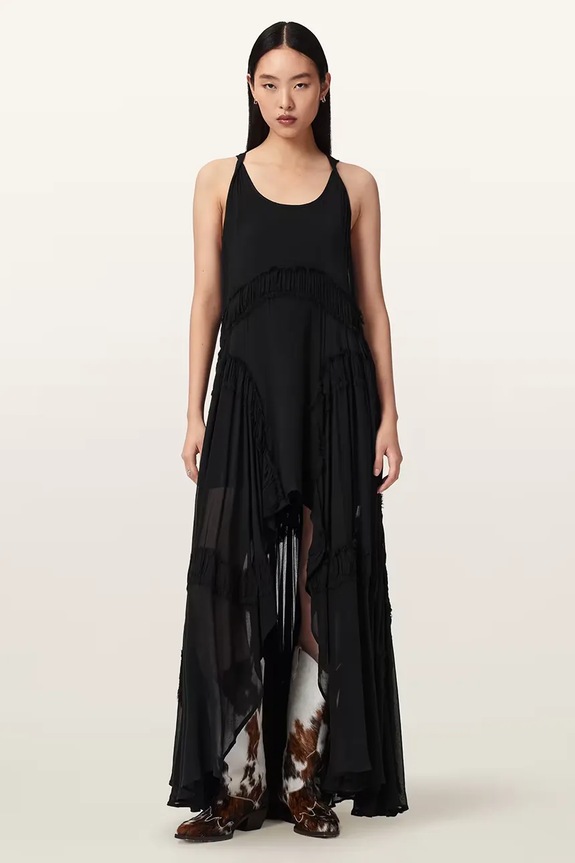 AllSaints sukienka asymetryczna z wiskozy DORINA czarny W153DE