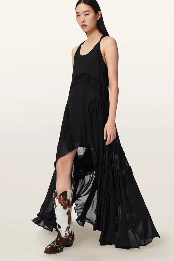 AllSaints sukienka asymetryczna z wiskozy DORINA czarny W153DE