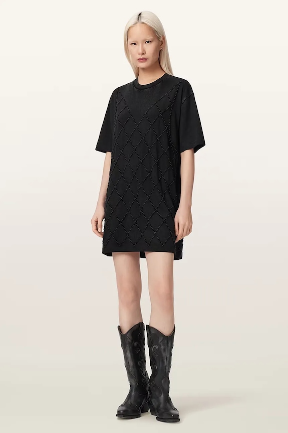 AllSaints oversized φόρεμα βαμβακερό DARCY μαύρο W038DF