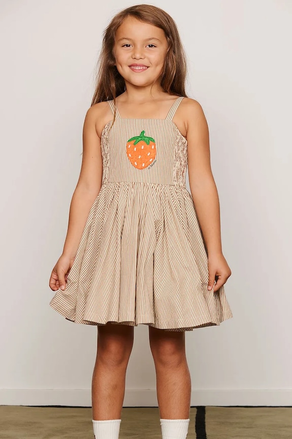 Mini Rodini расклешенное платье из хлопка Poplin бежевый 26650101