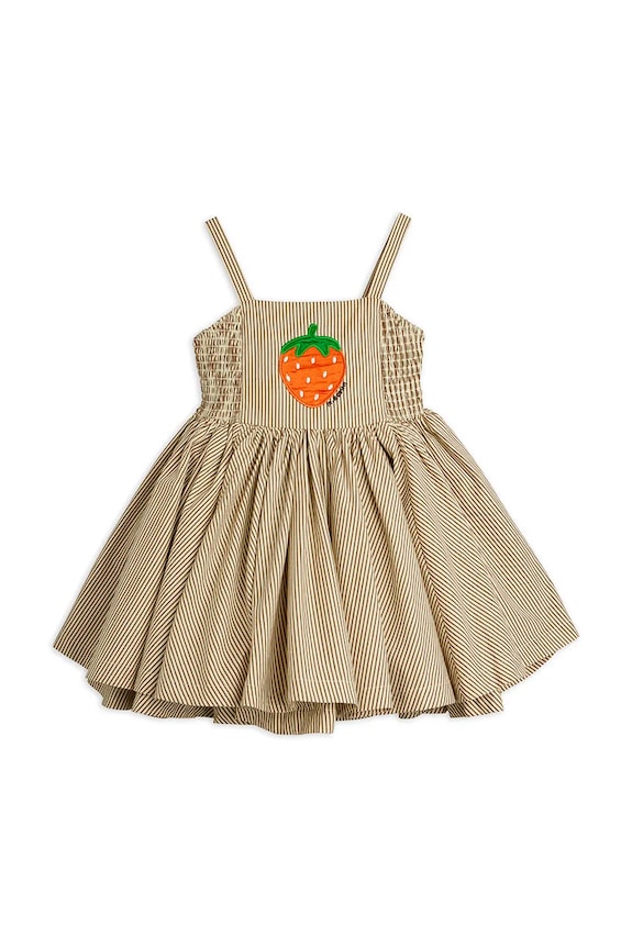 Mini Rodini расклешенное платье из хлопка Poplin 26650101 бежевый AW26