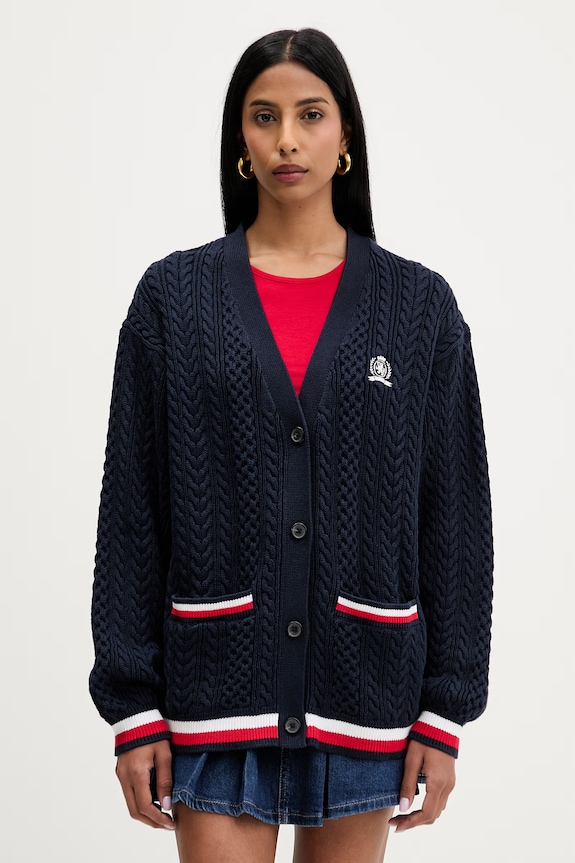Tommy Jeans жилетка дамска от памук тъмносин DW0DW22934
